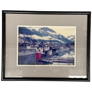 Framed Alaskan Fishing Boats Harbor Landscape Art Print Wall Decor 17 x 14